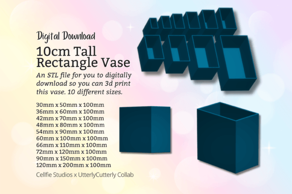 10cm Tall Rectangle Vase STL File - Digi