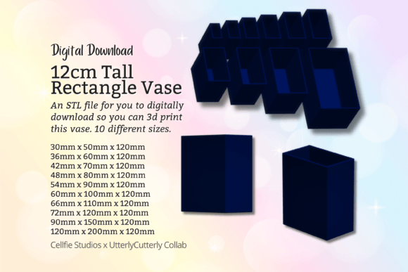 12cm Tall Rectangle Vase STL File - Digi