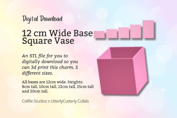 12cm Wide Base, Square Vase STL File - D