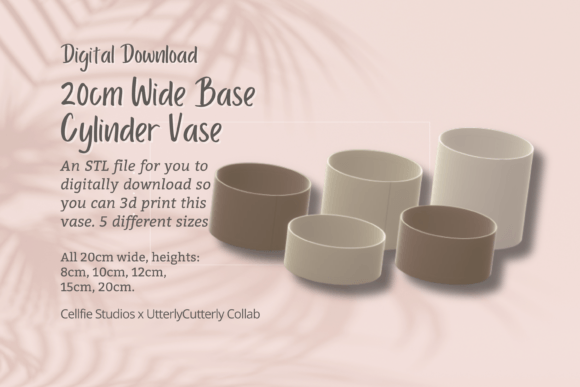 20cm Wide Base, Cylinder Vase STL File: The Ultimate Minimalist 3D Print Project