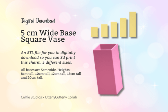 5cm Wide Base, Square Vase STL File - Di