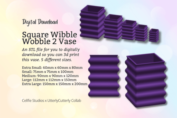 Square Wobble Vase 2 STL File - Digital